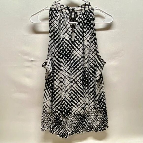 Essentials by Milano Career Tank Women's Large Black White Mock Neck Smocked Hem - Picture 6 of 9